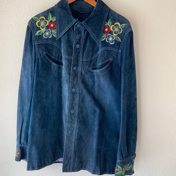 RARE VINTAGE LEATHER! Pioneer Wear Vintage Suede Jacket Embroidered Size LG - Picture 1 of 16